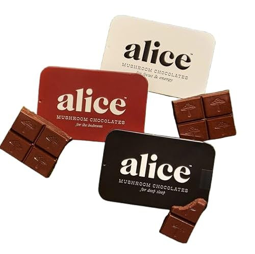 Alice Mushrooms Nightcap + Brainstorm + Happy Ending Threesome | Functional Mushroom Chocolates | Supports Brain Performance | Nightcap Supports Deep Sleep | Happy Ending for Enjoyment | Amazon (US)