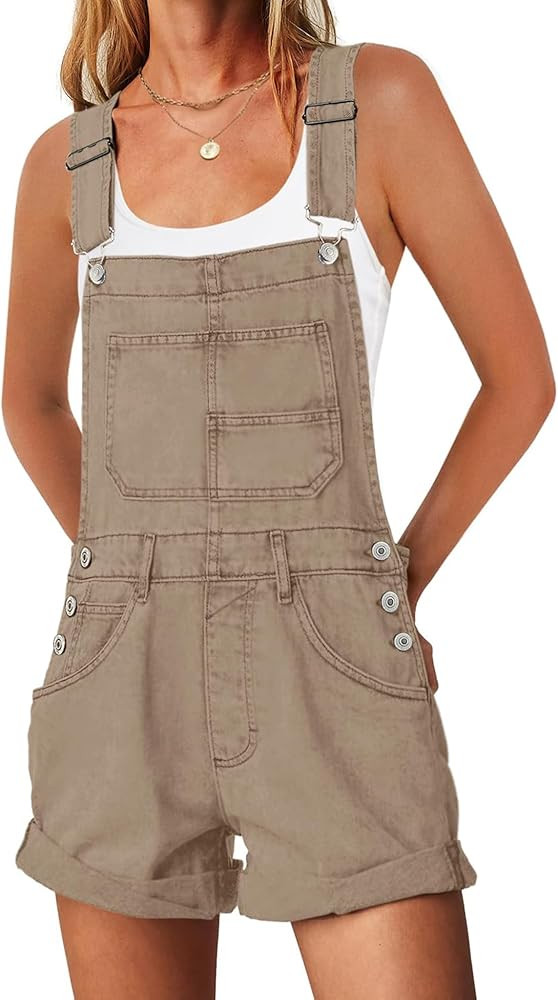 ReachMe Womens Casual Adjustable Bib Overalls Shorts Classic Cuffed Hem Shorts Romper Vintage Sho... | Amazon (US)