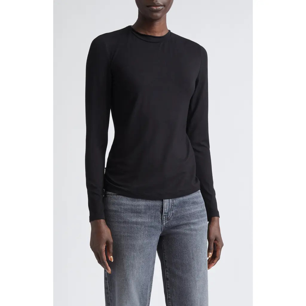 Lafayette 148 New York Long Sleeve T-Shirt in Black at Nordstrom, Size Medium | Nordstrom