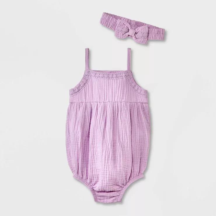 Grayson Collective Baby Girls' Sleeveless Gauze Bubble Top & Bottom Set with Headband - Purple | Target