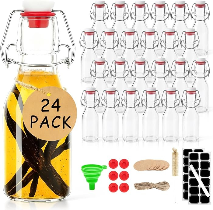 Ruckae 24 Pack 4oz Swing Top Glass Bottles with Lids Kombucha Coquito Flip Top Glass Bottle for S... | Amazon (US)