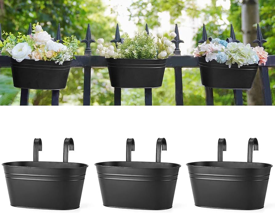 Dahey Metal Iron Hanging Flower Pots for Railing Fence Hanging Bucket Pots Countryside Style Wind... | Amazon (US)