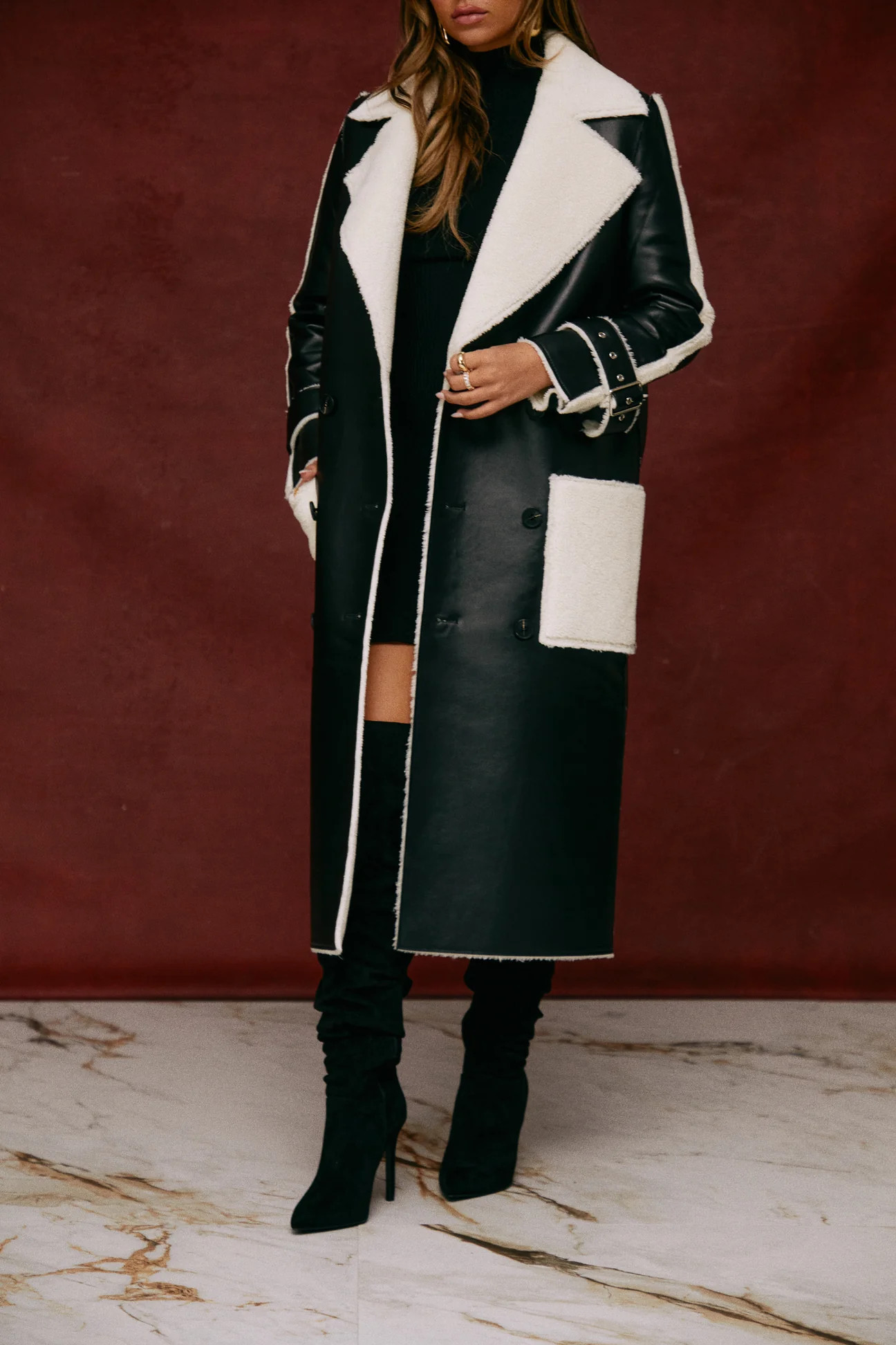 Miss Lola | Falling For You Black Reversible Long Coat | MISS LOLA