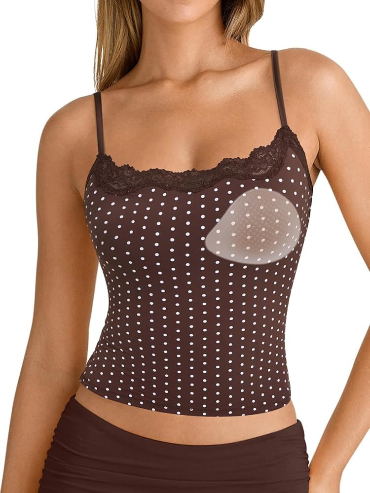SUUKSESS Women Double Lined Lace Cami Tank Top Summer Padded Going Out Tops Basic Shirts | Amazon (US)