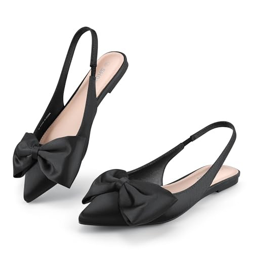Women’s Slingback Flats with Bow Pointed Toe Ballet Flats Dress Shoes Comfortable Slip On Stain... | Amazon (US)