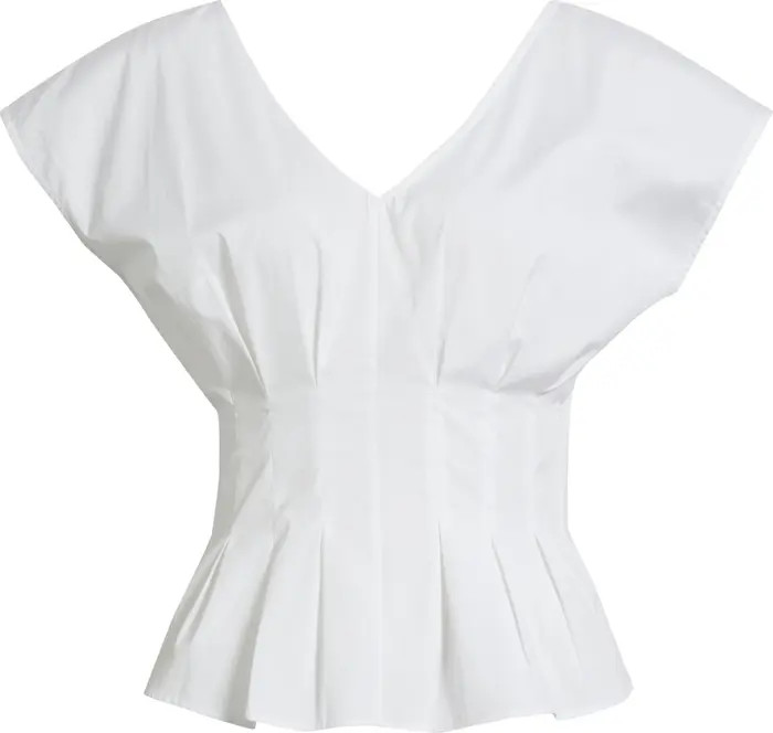 Pleated V-Neck Poplin Top | Nordstrom