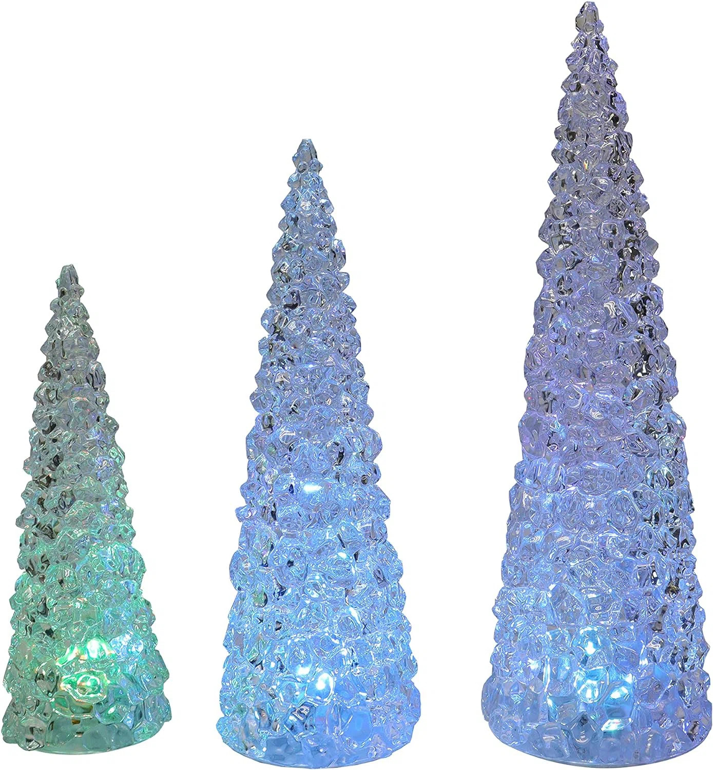 3 pc Acrylic Cone Trees (21.6"H / 17.7"H / 14"H) - LED Color Changing Lights, Timer, Battery | Wayfair North America