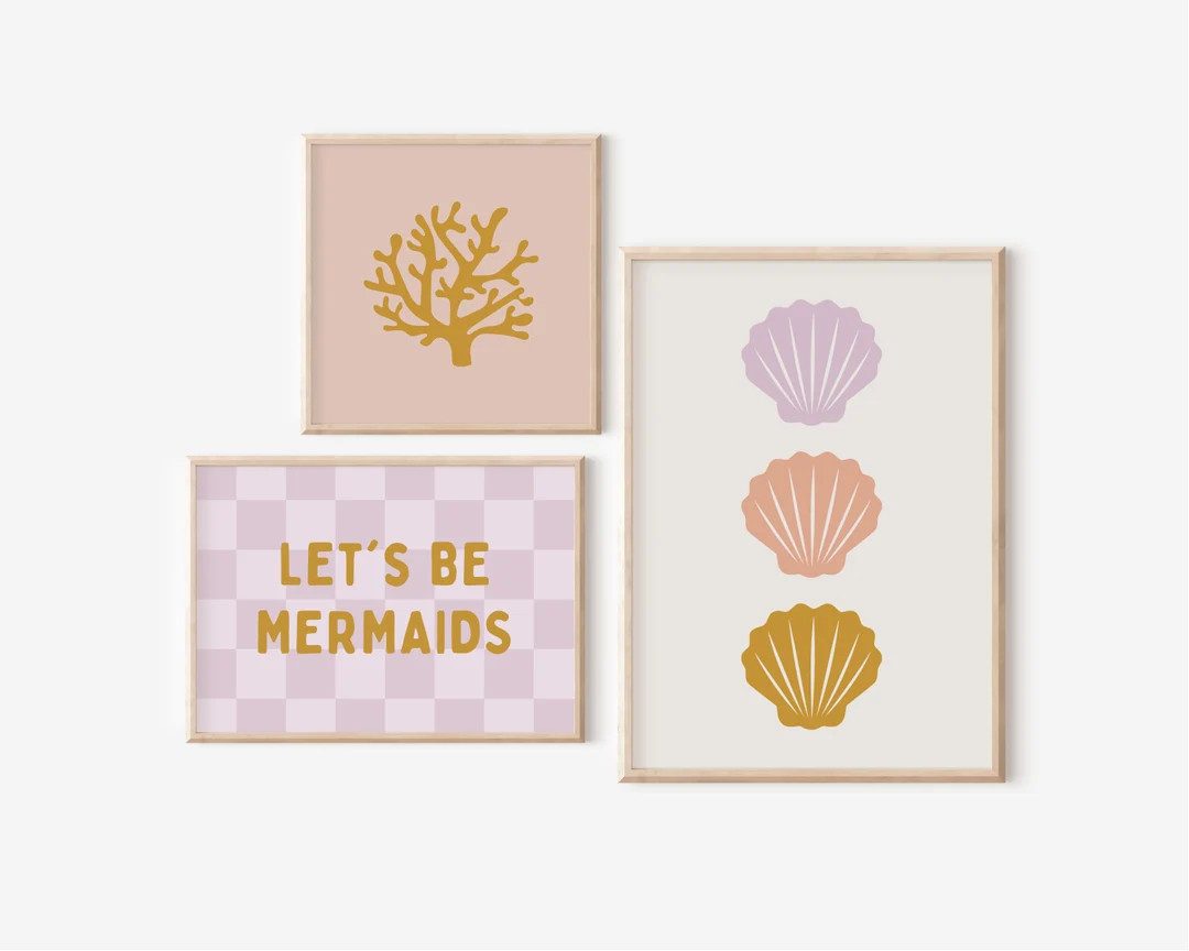 Let's Be Mermaids Gallery Wall Set of 3 Downloadable Prints, Girl Nursery Decor, Under the Sea Ki... | Etsy (US)