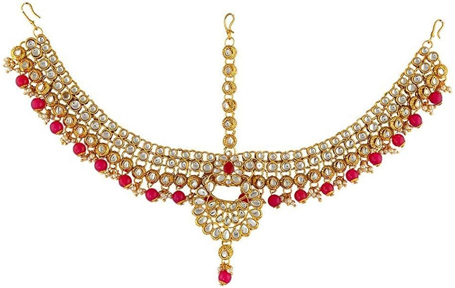 Ethnic Traditional Wedding Bridal Gold Party-wear Kundan Pearl CZ Indian Maang Tikka Matha Patti ... | Amazon (US)