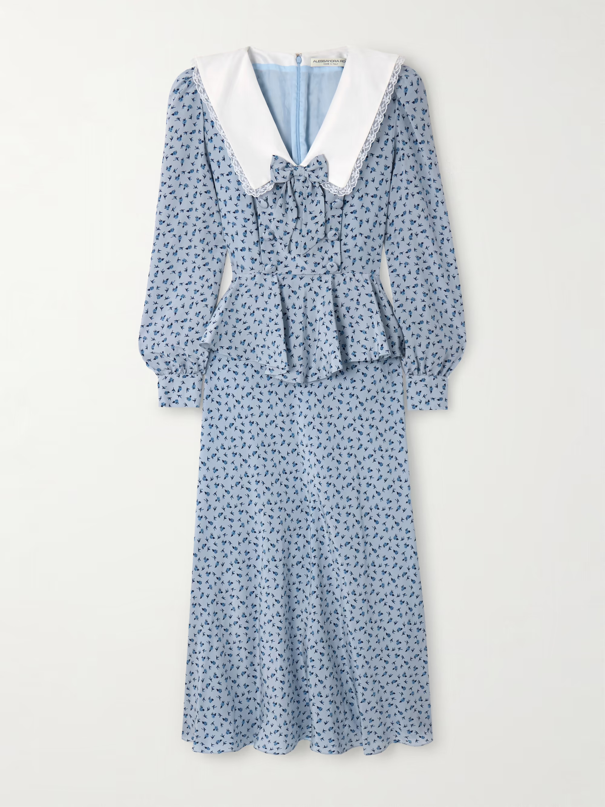 Envers lace and mikado-trimmed floral-print crepe de chine peplum midi dress | NET-A-PORTER (US)