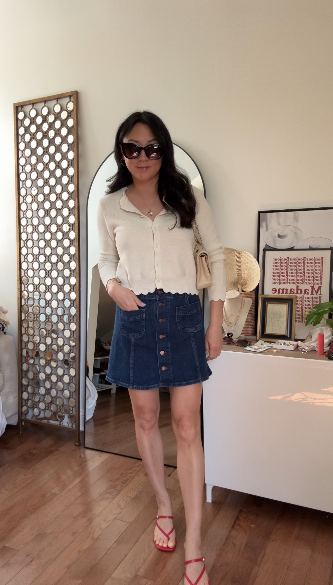 A short denim skirt with a pop of red makes for an easy and impactful look. 

#LTKStyleTip #LTKShoeCrush #LTKFindsUnder100