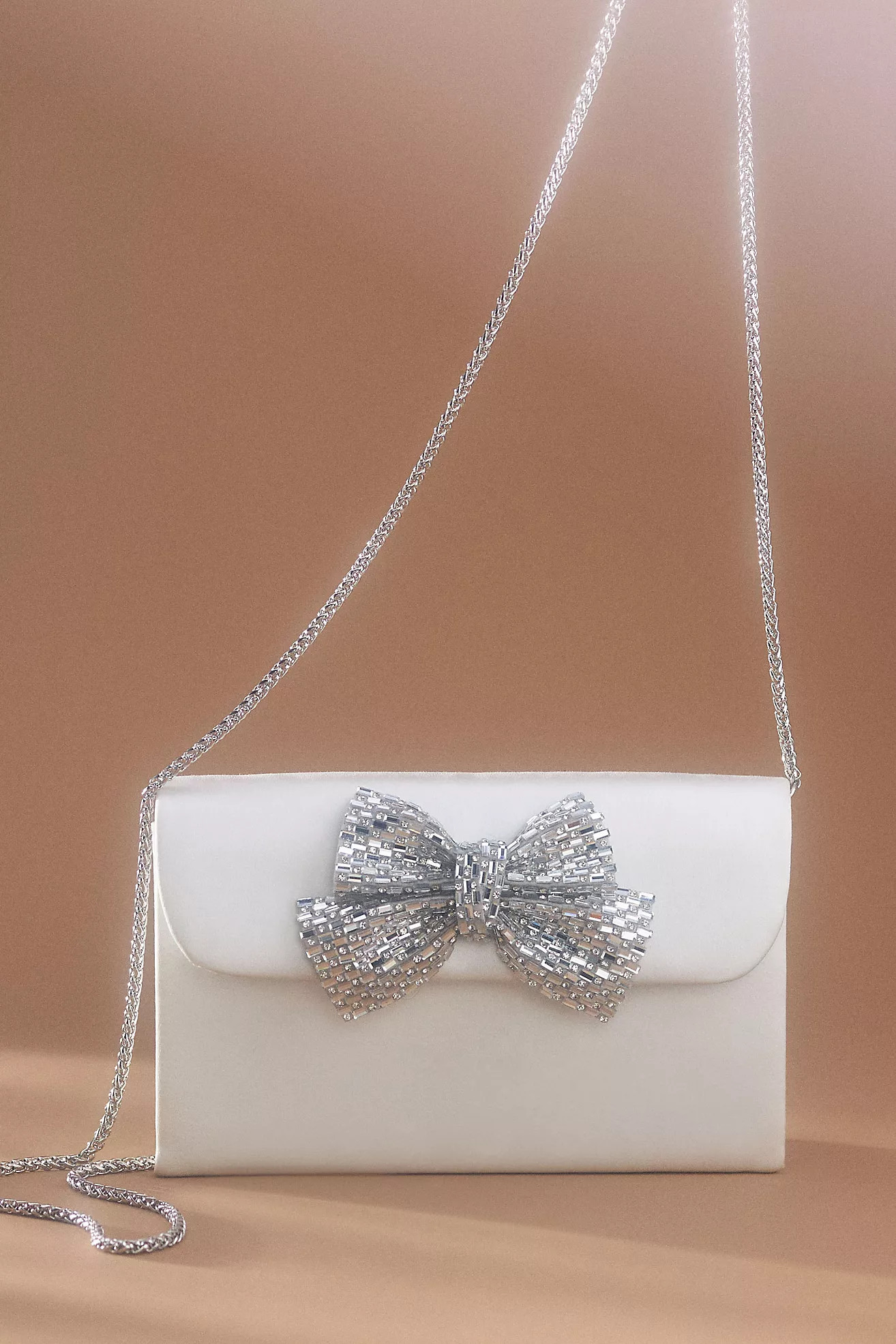 Jewel Badgley Mischka Elizabeth Satin Trapezoid Clutch with Crystal Bow | Anthropologie (US)