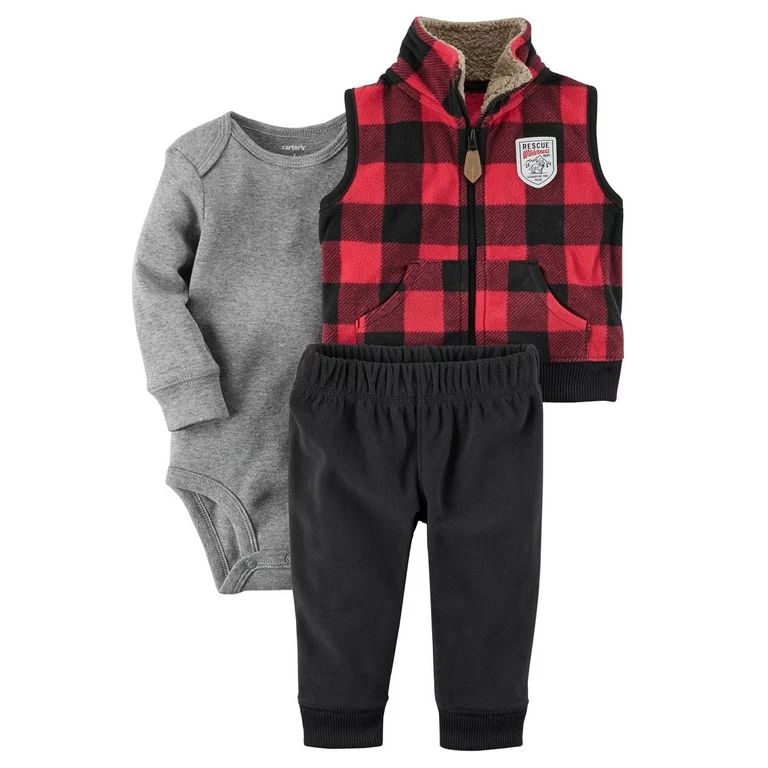 Carter's Baby Boys' 3 Piece Plaid Patch Little Vest Set, 9 Months | Walmart (US)