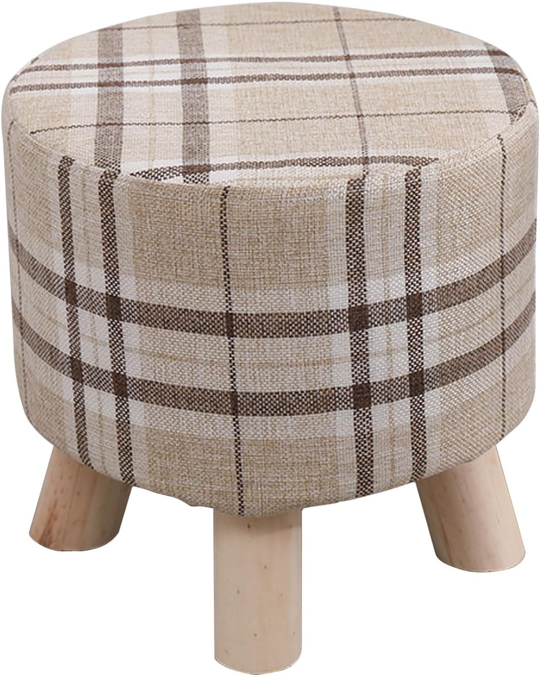 Wooden Upholstered Footstool, Round Stool with 4 Wood Legs, Small Foot Stool for Living Room Sofa Bedroom, 29 * 29 * 28cm | Amazon (US)