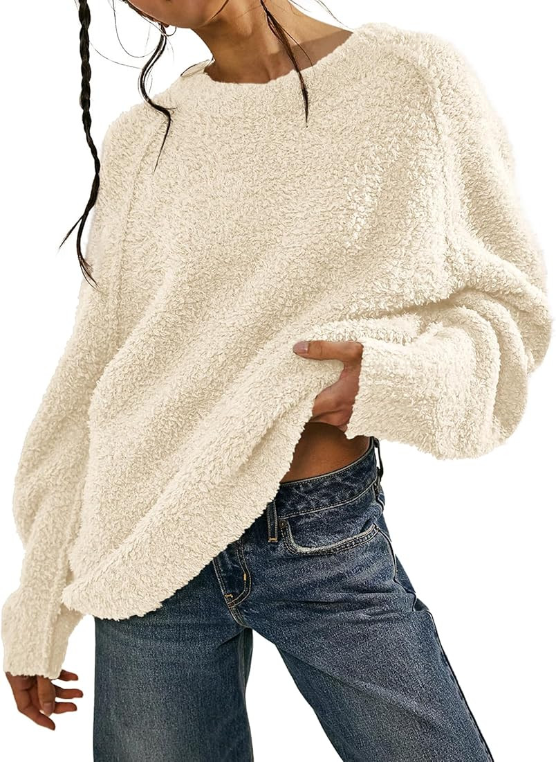 Beaully Women's Oversized Long Sleeve Crewneck Fuzzy Knit Warm Sweaters 2024 Fall Pullover Sweate... | Amazon (US)