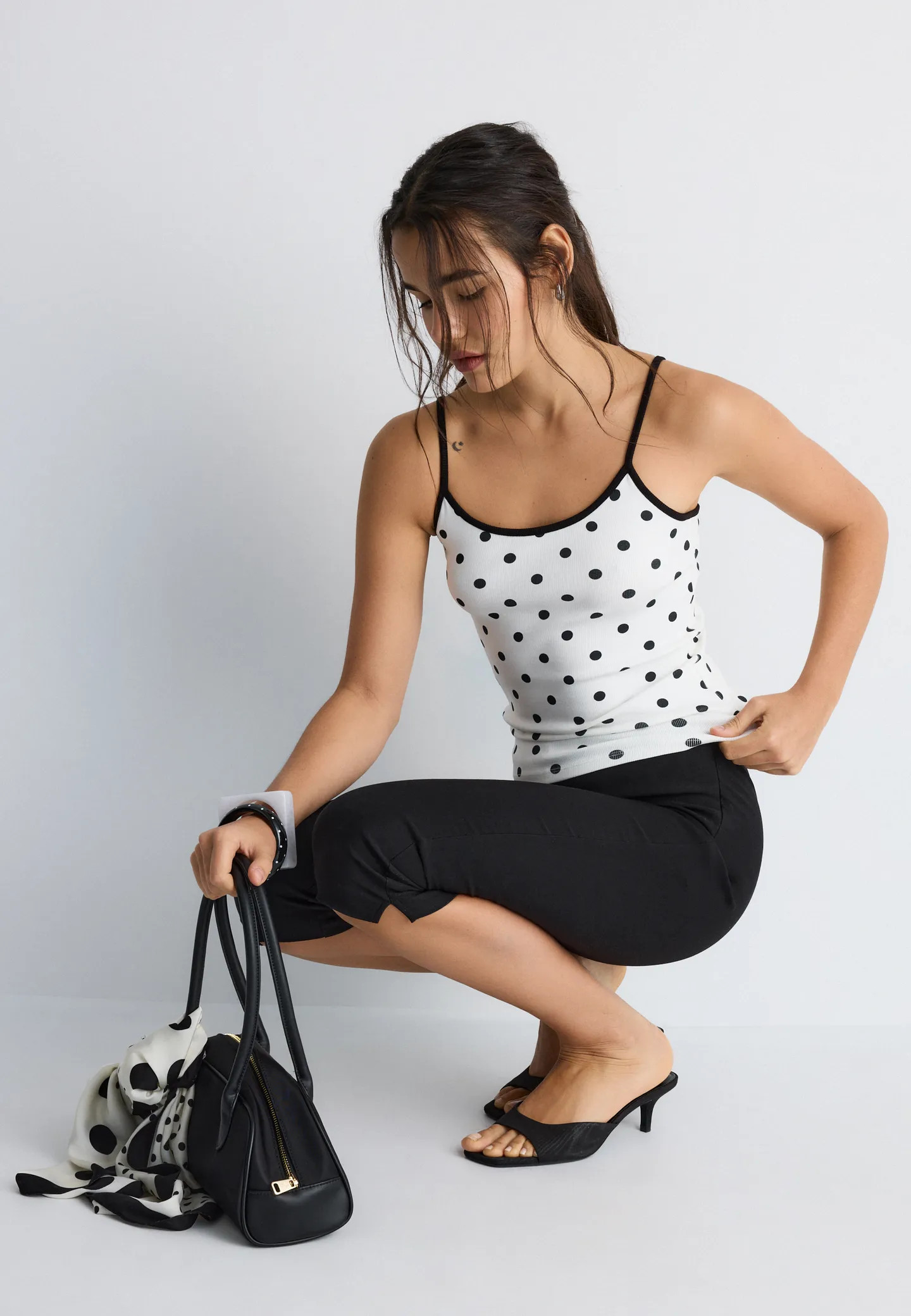 B07 Ribbed polka dot strappy top - Women's Polka dots | Stradivarius United Kingdom | Stradivarius (UK)