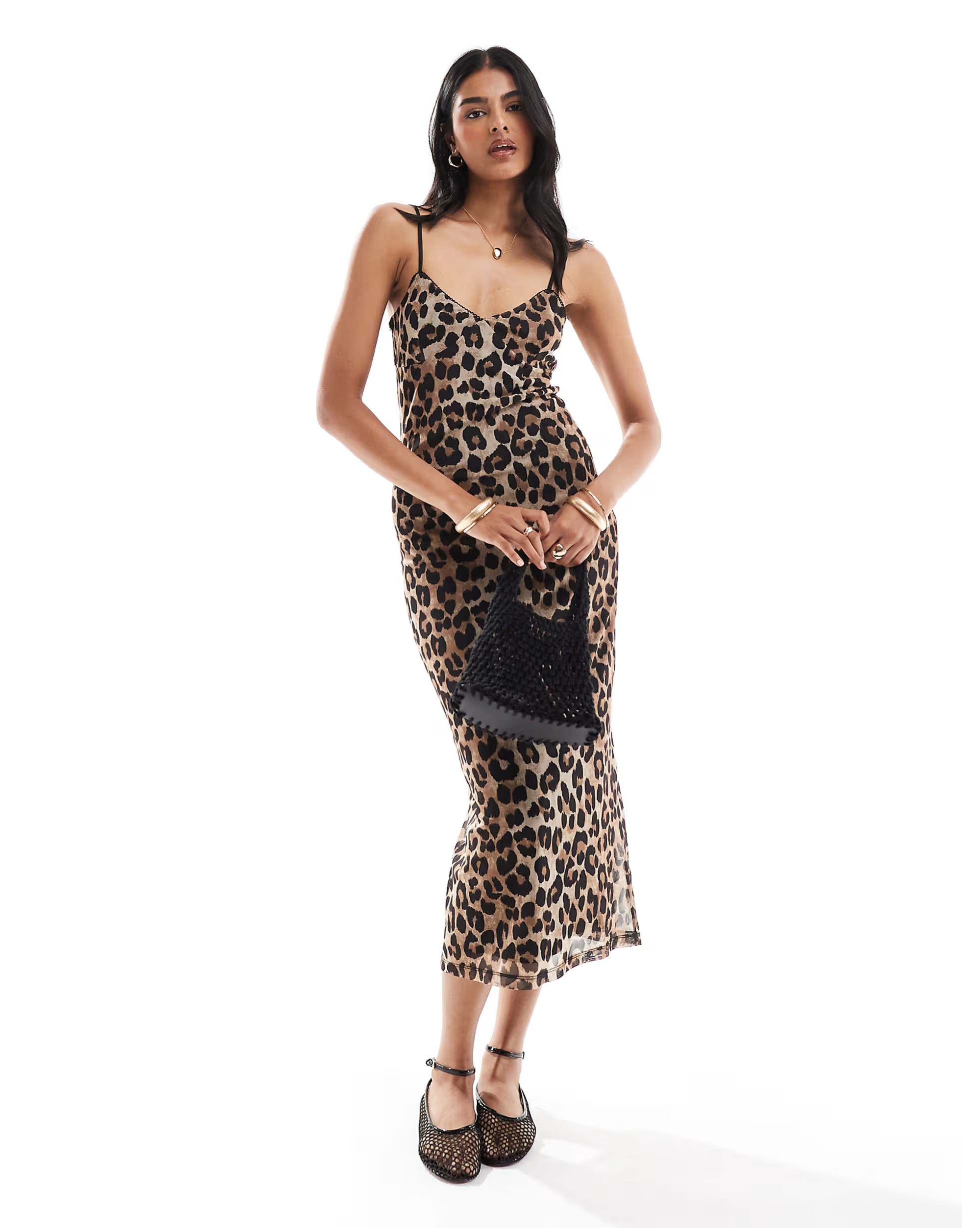 Mango leopard print cami midi dress in brown | ASOS (Global)