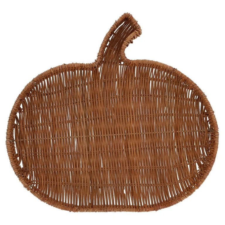 Rattan Pumpkin-Shaped Decorative Tray, Brown, 15", Fall by Way To Celebrate | Walmart (US)