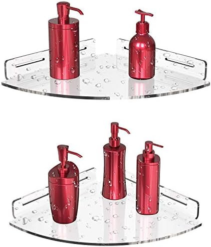 Vdomus Acrylic Corner Shower Shelf 2 Pack with Adhesive Wall Mount, Bathroom Transparent Floating Co | Amazon (US)