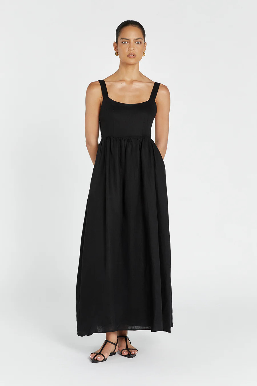 SPENCER BLACK LINEN MIDI DRESS | DISSH