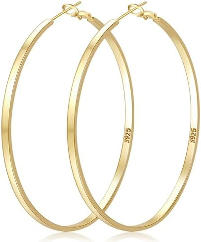 LOUMILEO Sterling Silver Hoop Earrings Large Silver Hoop Earrings for Women Lightweight Big Hoops... | Amazon (US)