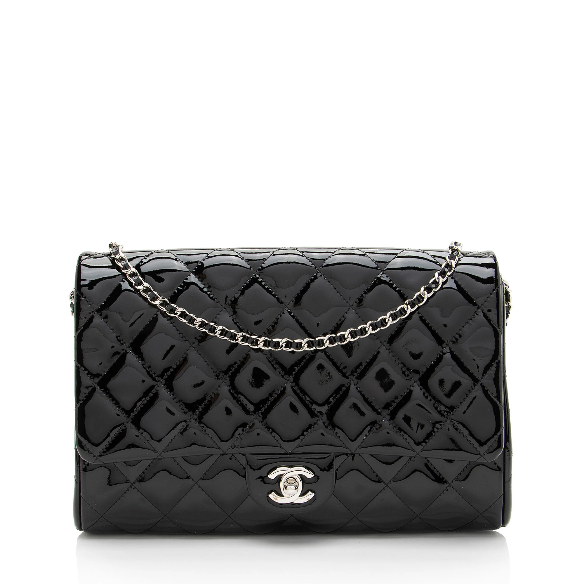 Chanel Patent Leather Classic Chain Flap Clutch | Shop Simon