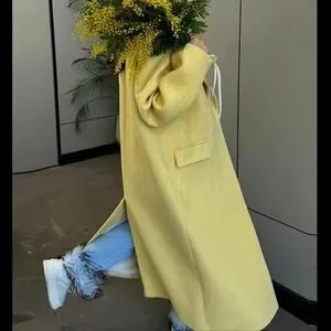 Fashion Yellow Woolen Long Coats For Women Loose Lapel Long Sleeve | Poshmark
