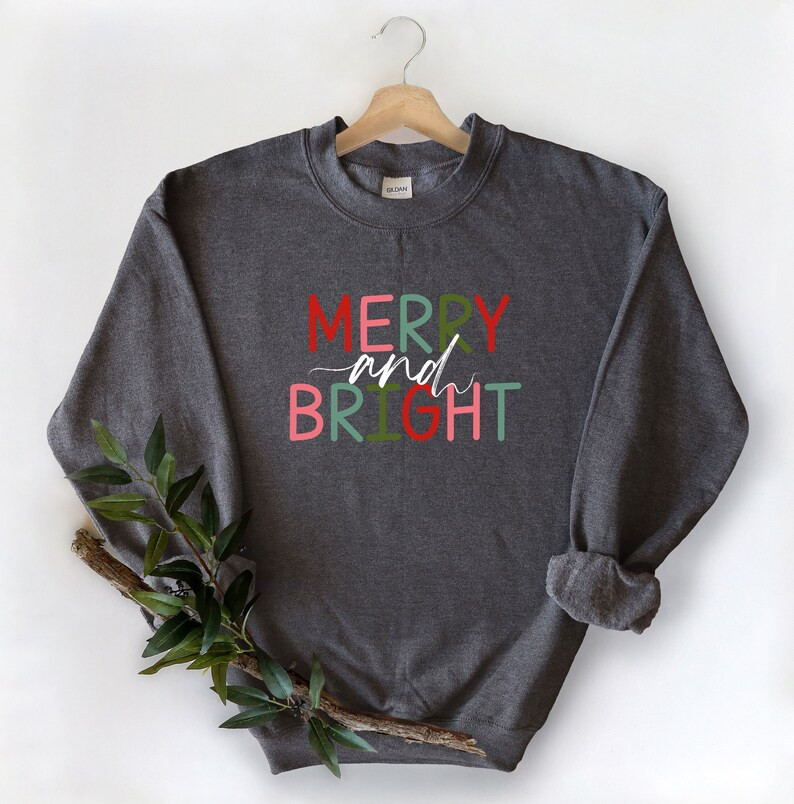 Merry And Bright Sweatshirt, Christmas Sweatshirt, Merry Christmas Sweatshirt, Christmas Family S... | Etsy (US)