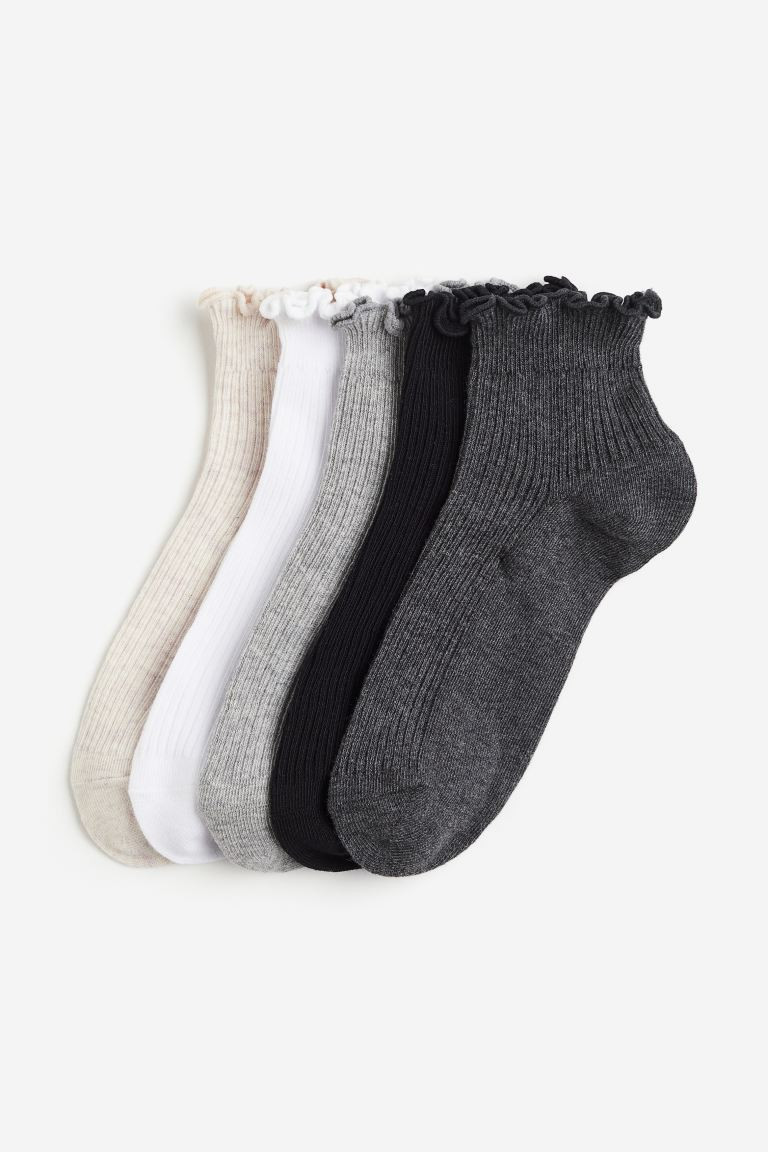5er-Pack Socken mit Volant - Dunkelgraumeliert/Schwarz - Ladies | H&M DE | H&M (DE, AT, CH, NL, FI)