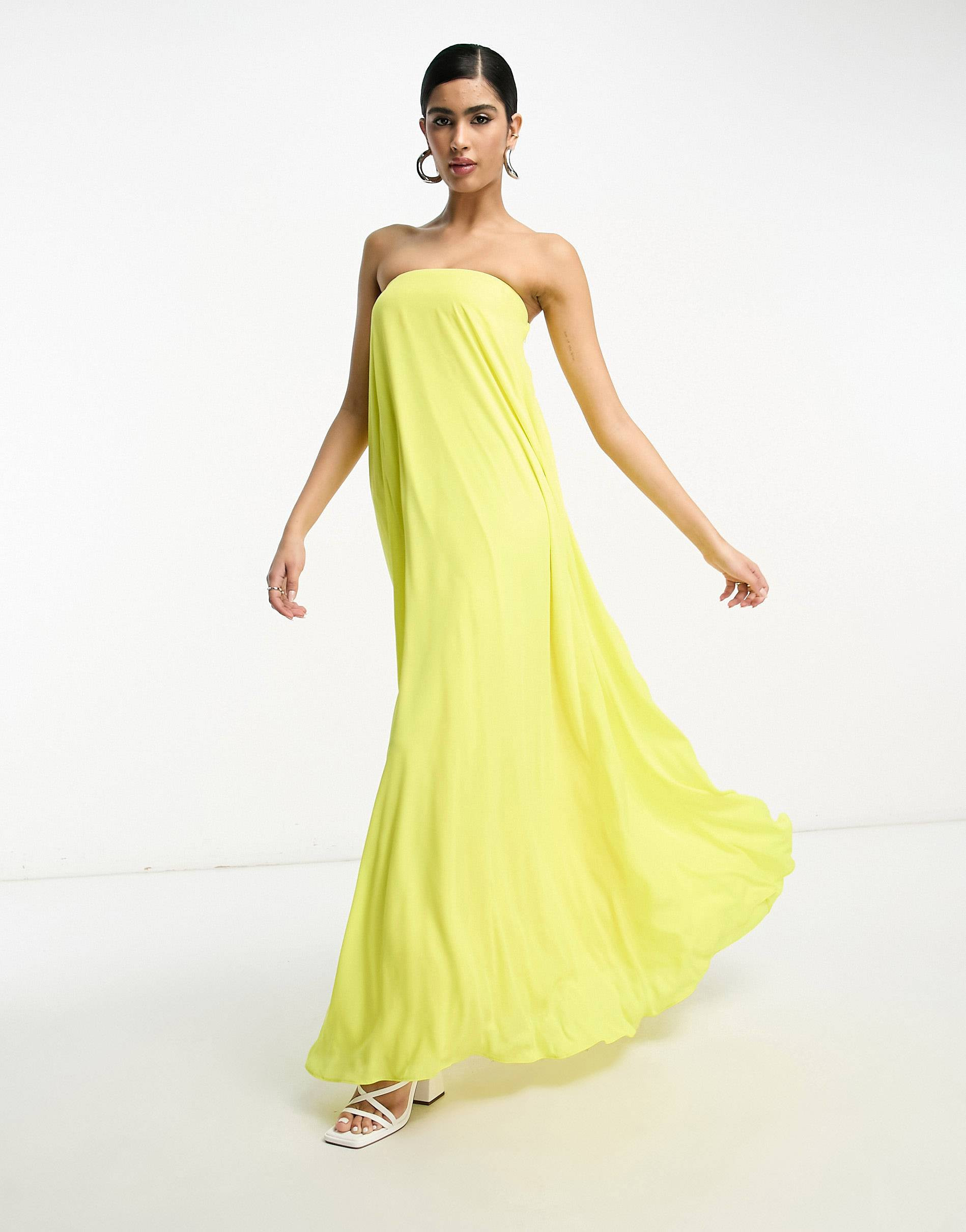 ASOS DESIGN bandeau trapeze maxi dress with elasticated back in bright yellow | ASOS (Global)
