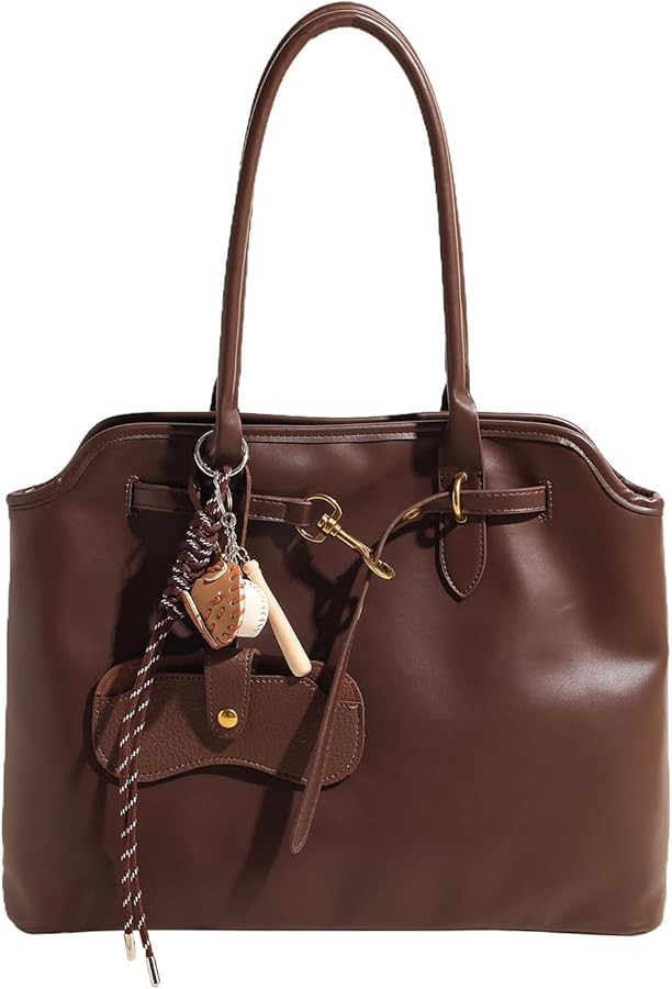 Trendy Tote Bag for Women PU Leather Vintage Work Tote Top Handle Travel Handbag | Amazon (US)