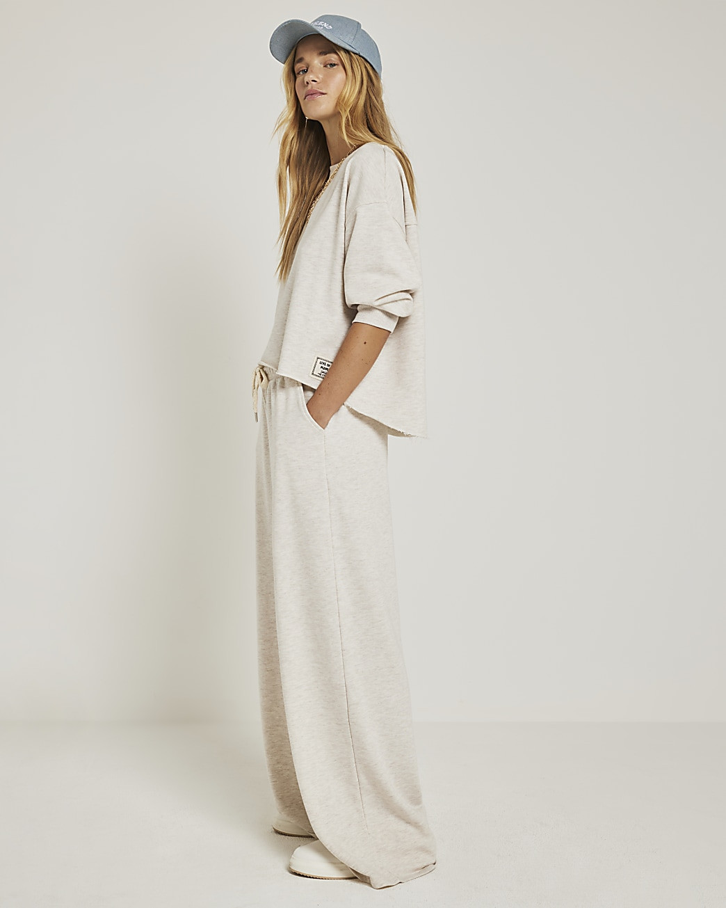 Beige wide leg elasticated joggers | River Island (UK & IE)