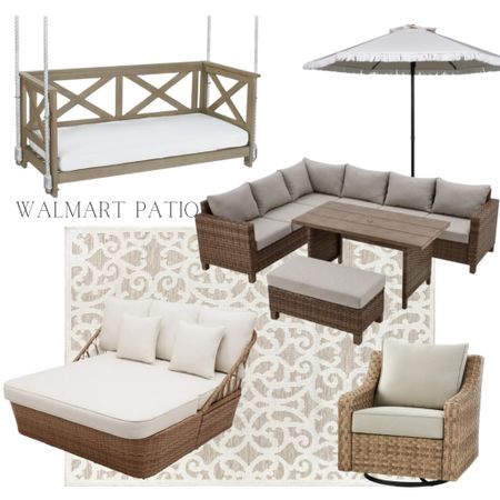 @walmart patio finds. Fringe umbrella, lounge chair daybed. Whicker outdoor sectional, sofa, and chairs, porch swing. #walmartpartner #walmarthome 

#LTKSeasonal #LTKhome #LTKsalealert