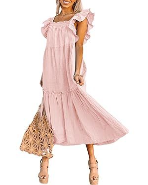 Dokotoo Women's 2024 Spring Summer Square Collar Dress Off Shoulder Style Elegant Ruffle Hemline ... | Amazon (US)