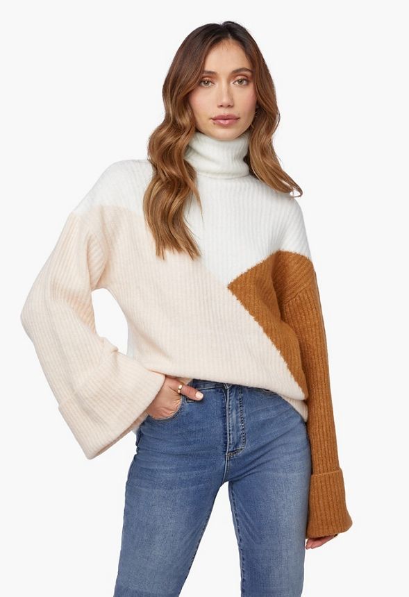 Color Block Turtleneck Sweater | JustFab