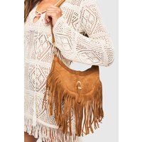 Womens Fringe And Buckle Detail Shoulder Bag - Beige - One Size, Beige | Boohoo.com (UK & IE)