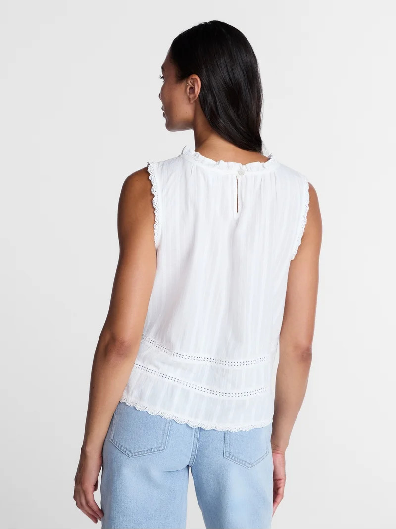 Time and Tru Women's Lace and Ruffle Cotton Tank Top, Sizes XS-XXXL | Walmart (US)