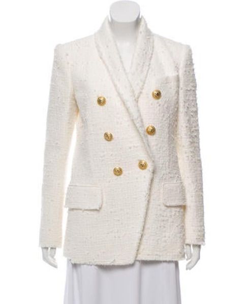 Balmain Double-Breasted Tweed Blazer w/ Tags White | The RealReal