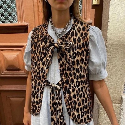 Leopard Print Gilet Waistcoat with Bows Ties Fashion Sleeveless Jacket Bow Vest  | eBay | eBay UK