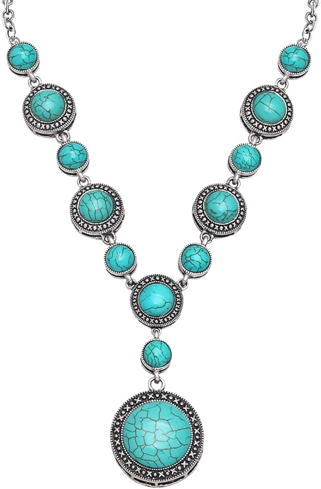 Necklace for Women Bohemian Handmade Beaded Jewelry Western Turquoise Pendant Necklaces for Women | Amazon (US)