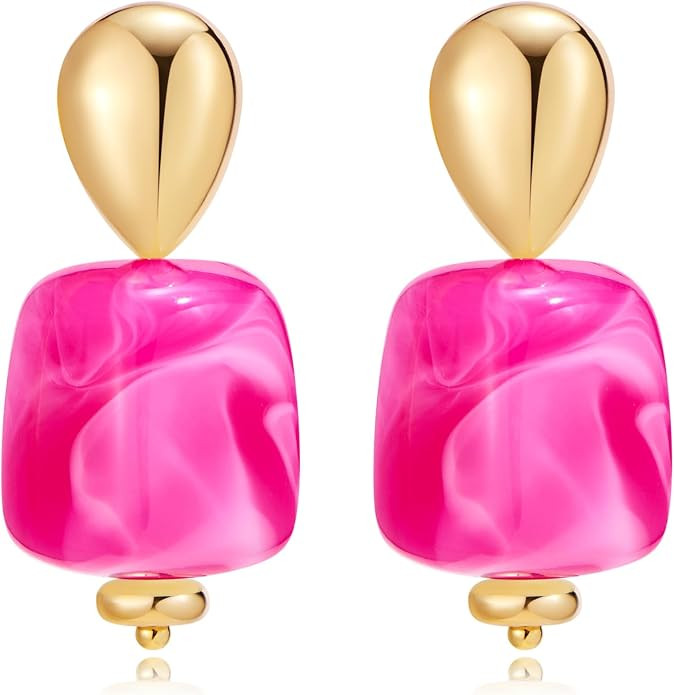 Chunky Acrylic Bead Earrings for Women, Colorful Statement Drop Dangle Earrings, Gold Tone Fashio... | Amazon (US)