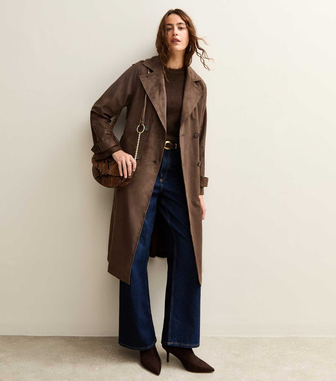 Brown Faux Suede Belted Trench Coat | New Look | New Look (UK)