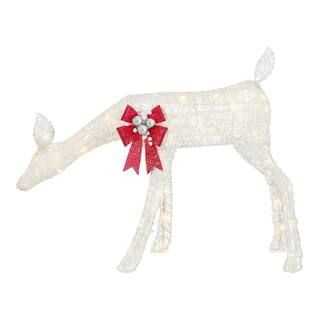Home Accents Holiday 33 in. Warm White LED Super Bright Doe with Red Bow Holiday Yard Decoration ... | The Home Depot
