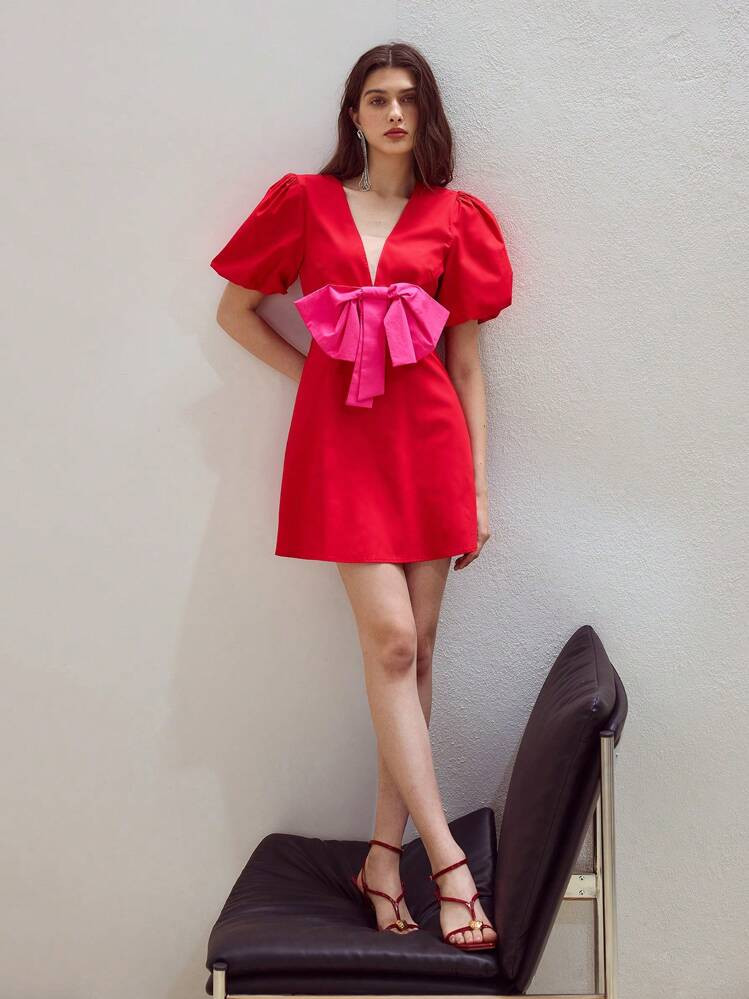 MOTF STUDIO VESTIDO BICOLOR CON DETALLE DE LAZO | SHEIN