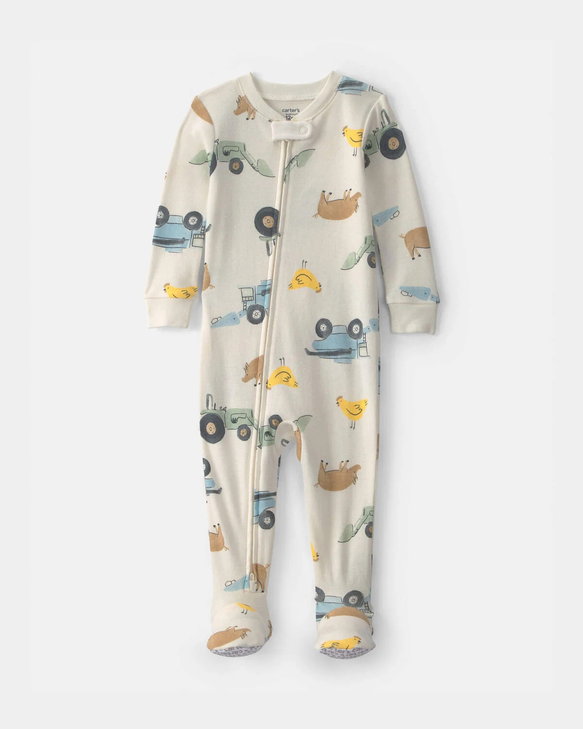 Baby Boy Farm 100% Cotton 2-Way Zip 1-Piece Pajama - Cream | Carter's Inc