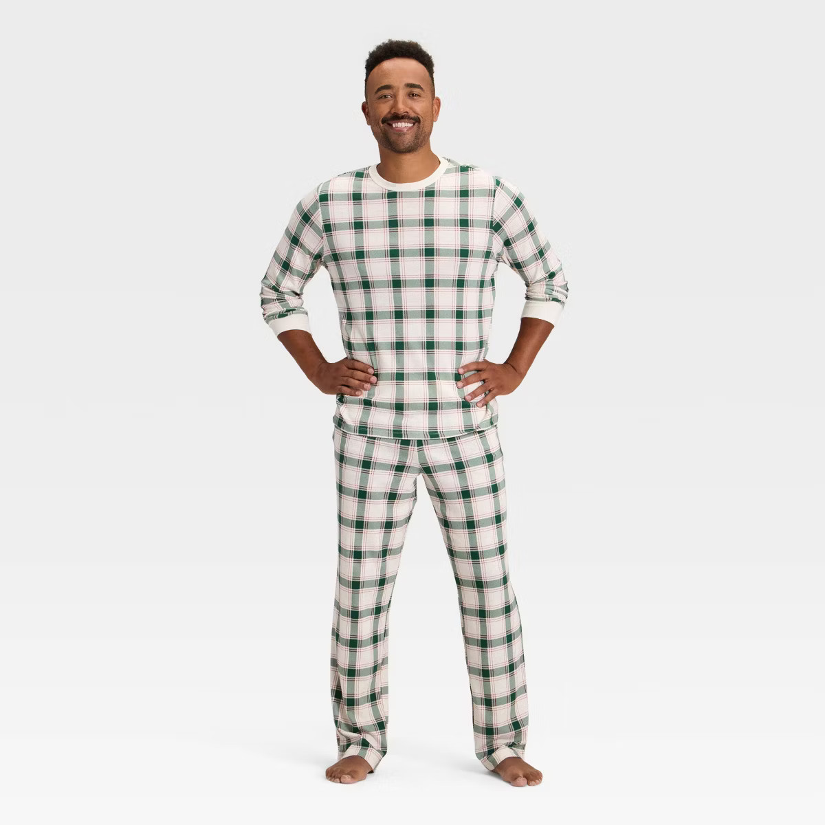 Men's Plaid Ribbed Long Sleeve Holiday Matching Family Pajama Shirt - Wondershop™ Cream | Target