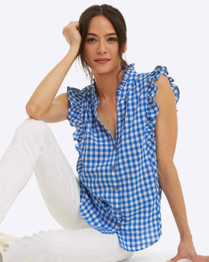 Sleeveless Button Down in Blue Gingham | Draper James (US)