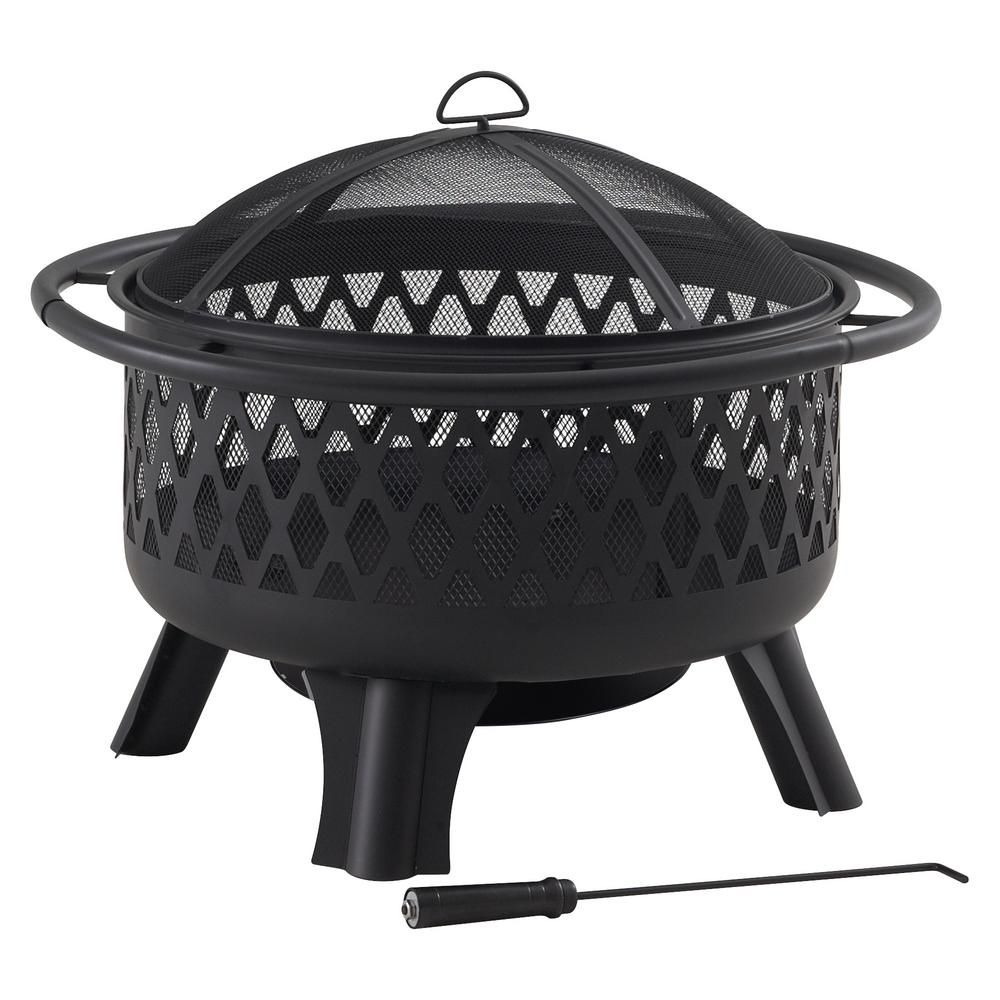 Piedmont 30 in. Steel Fire Pit in Black with Poker | The Home Depot