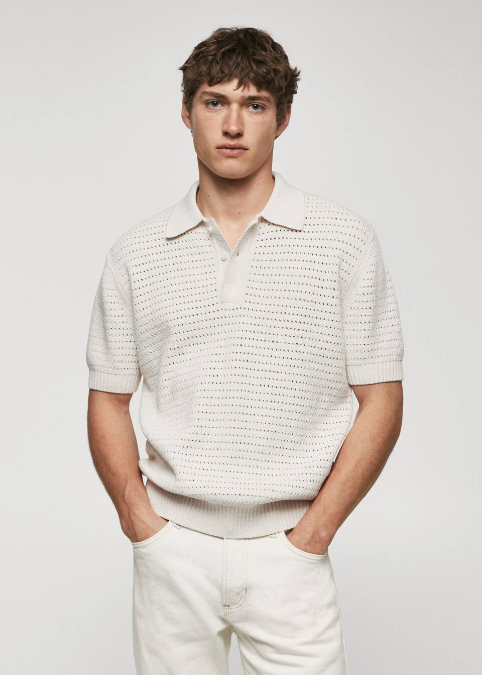 Openwork knit cotton polo -  Men | Mango Man USA | MANGO (US)