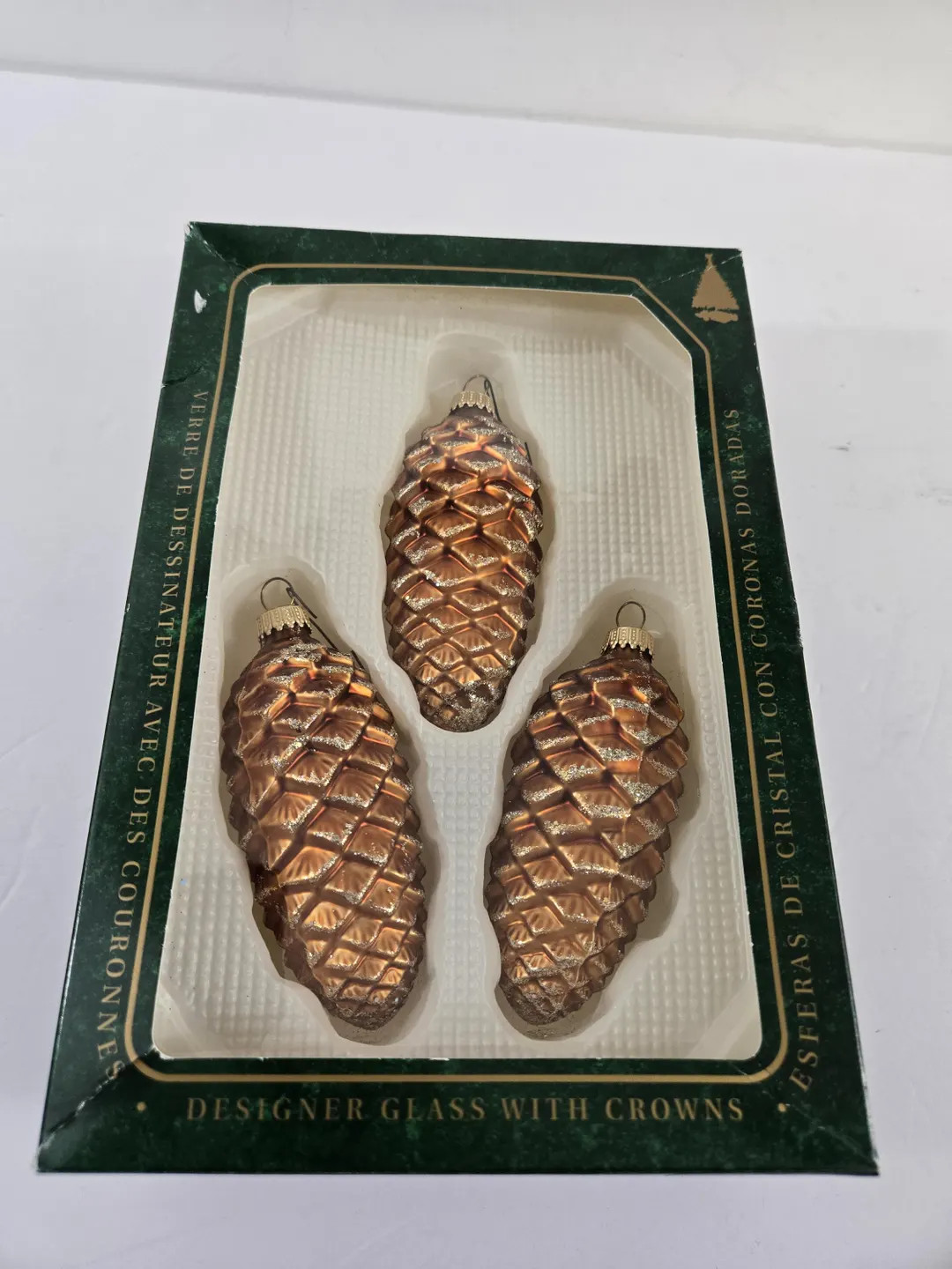 3 Vintage Christmas Glass Pinecone Ornaments Sparkling Gold Glitter Copper Tone - Etsy | Etsy (US)